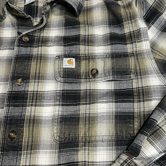 Carhartt Long Sleeve Plaid Button Down Mens Size Medium Heavy Flannel Green - Picture 7 of 9